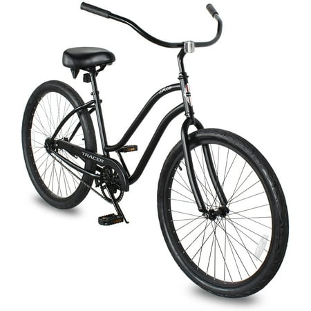 WonderWheels 26 In. Beach Cruiser Coaster Brake Single Speed Bicycle  Bike  Black Spokes One Piece Crank Alloy Black Rims 36 H - Matte Black
