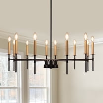 YANSUN 12-Light Black and Gold Modern Farmhouse Chandelier, Large Candle-Style Hanging Ceiling Light for Kitchen Island Dining Room Over Table