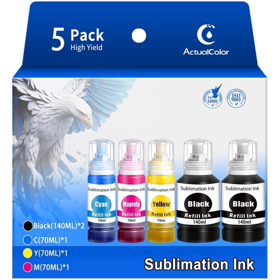 490ML Sublimation Ink Compatible for Epson Ecotank Printer ET-2720 2800 4700, 5Pack