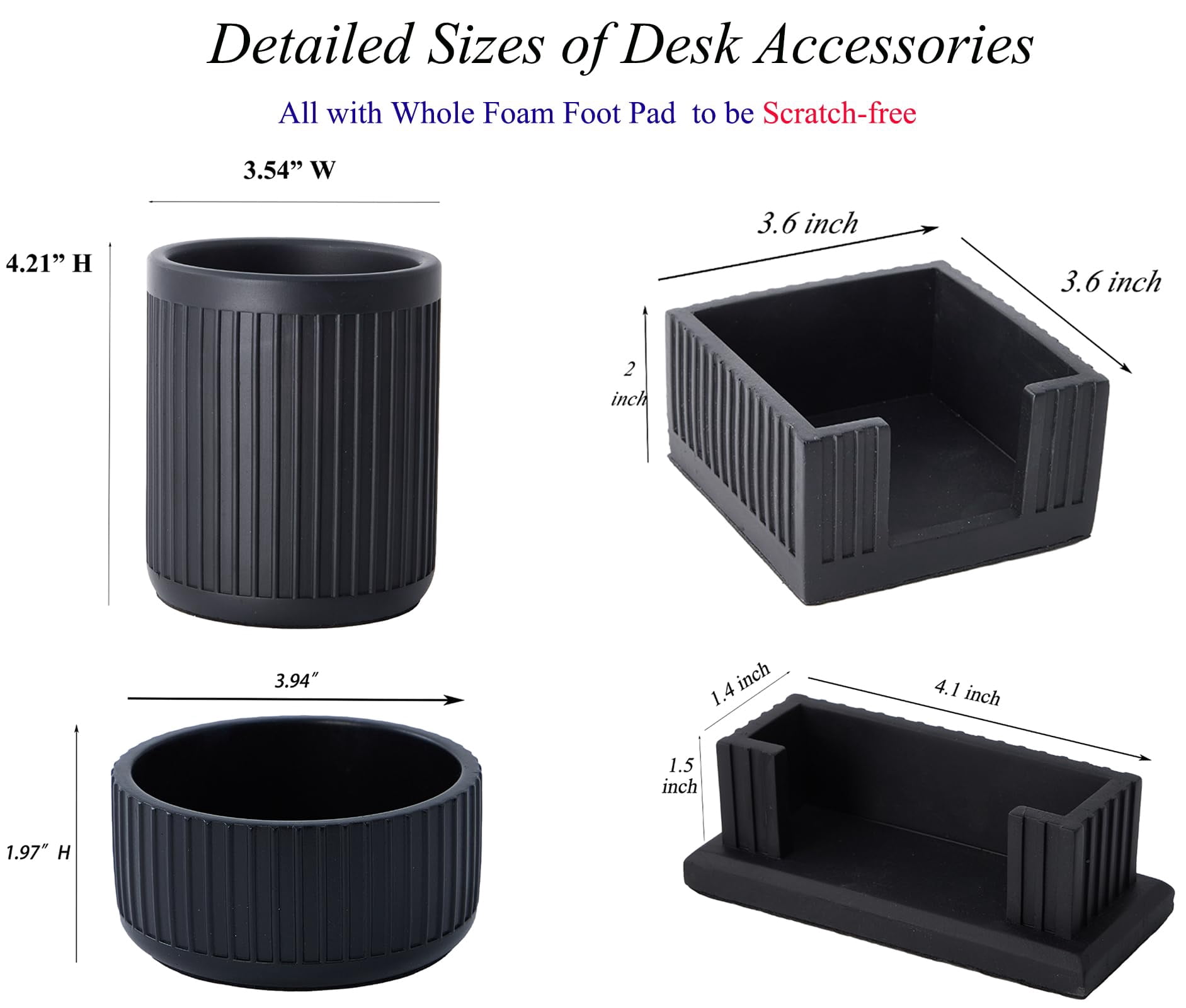 Set Of 4 - Concrete Desk Accessories For Modern  Industrial Minimalist Office Decor- Aesthetic Organizers Women Or Men- Pen Business Card Holder & Sticky Note Paper Clip