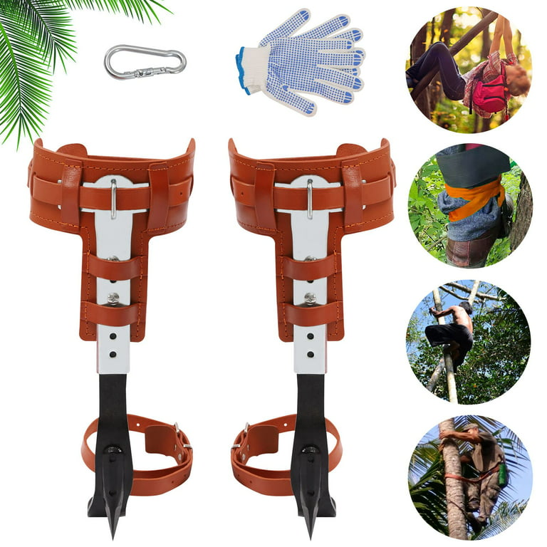 HUAWELL Tree Climbing Spikes,Tree Climbing Gear,Leather Forged Tree  Climbing Tool Non-Slip Pedal for Picking Fruit, Indoor and Outdoor,High  Altitude