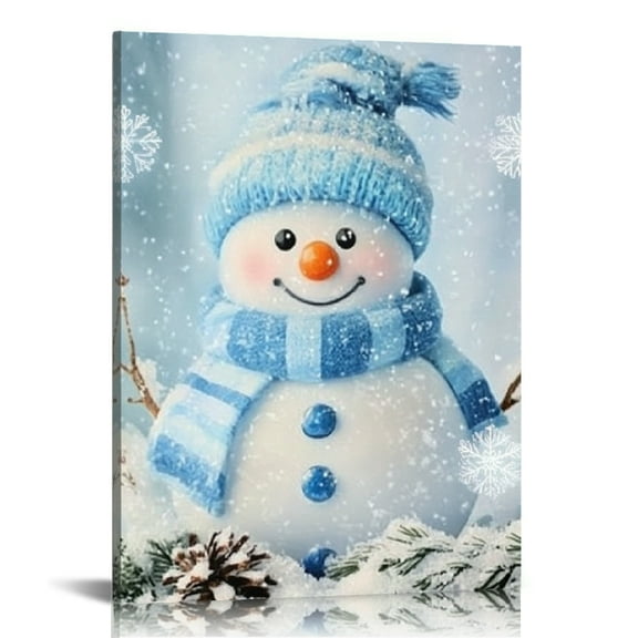 Creowell Snowman Snowflake Winter Canvas Print Wall Art Christmas Home Decor Living Room Bathroom Bedroom Office 12x16/16x20 Inches 12x16in