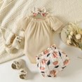 thumbnail image 2 of Uccdo 3Pcs Infant Newborn Baby Girls Outfits Romper Shorts Set Ruffle Bodysuit + Floral Shorts + Headband for Baby Girl 0-24 Months, 2 of 8