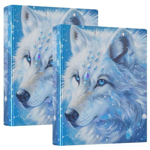 White Wolf with Gems Hardcover 3 Ring Binder 1.5” Round Rings Letter Size Paper Pockets for School Office Supplies