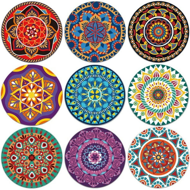 9 posavasos para bebidas con diseño de mandala, estilo bohemio, de madera, para taza de café