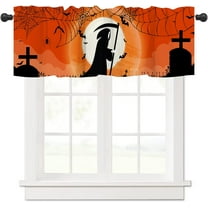 Halloween Fall Kitchen Decor Curtains, Spider/Spider Web/Spooky/Bats Printed Short Tier Curtains for Kitchen Cafe Small Half Window Curtains for Bathroom, 54 X 18 Inch
