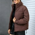 thumbnail image 5 of HAPIMO Women'S Cropped Puffer Jacket Long Sleeve Stand Collar Padded Coats Full Zip Up Quilted Jackets Winter Workout Brown XL, 5 of 6