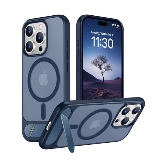 Eryueer Magnetic Compatible with iPhone 15 Pro Max Case, [Built-in Invisible Kickstand][Compatible with MagSafe] [Military Grade Shockproof] Slim Translucent Matte Phone Case for iPhone 15 Pro Max