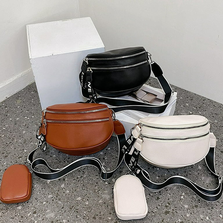 Crossbody Bag Women's Wide Strap, Leather Shoulder Bag with Zip and  Removable Shoulder Strap, Modern 2-in-1 Belt Bag for Women, Shoulder Bag  Made of PU Leather with Wide Strap 