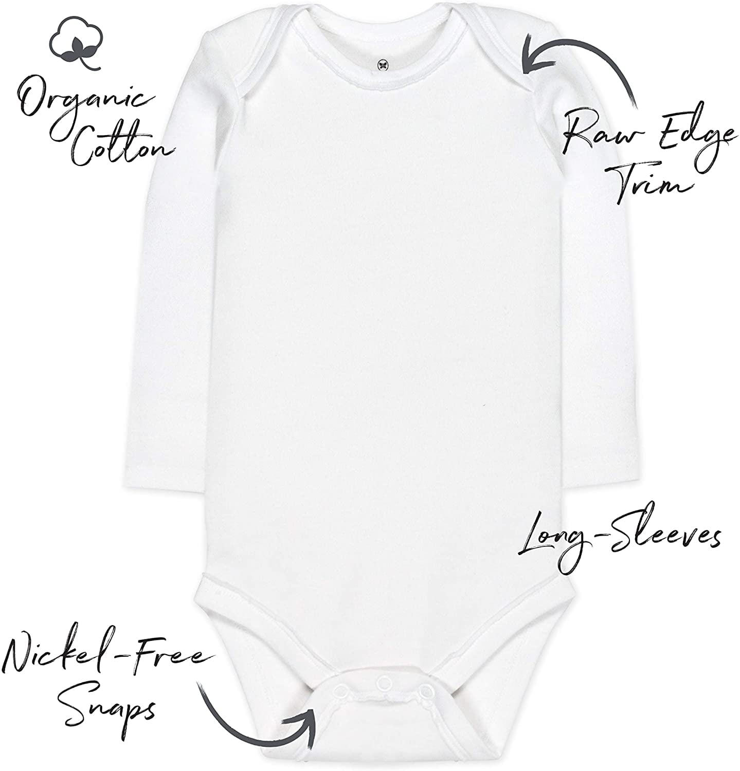 5-Pack Organic Cotton Long Sleeve Bodysuits, Bright White, NB