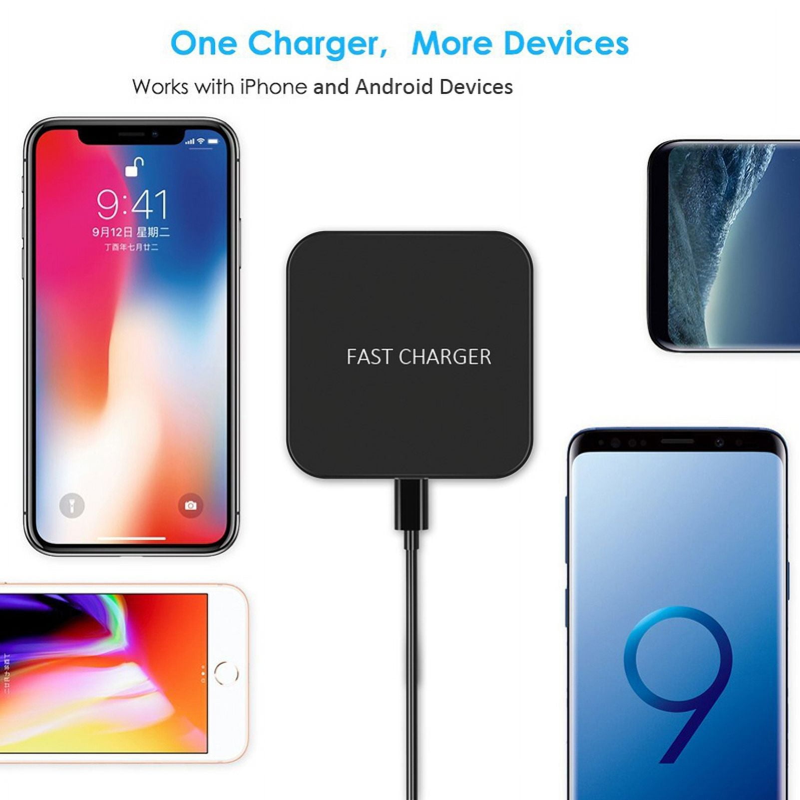 7.5W and 10W Fast Charge Wireless Charger Slim Charging Pad w 36W 2-Port USB Home Wall Charger Quick Type-C [USB-C] Port J6K for Motorola Droid Turbo, Google Nexus 6, 2 Mini MAXX - Nokia 8