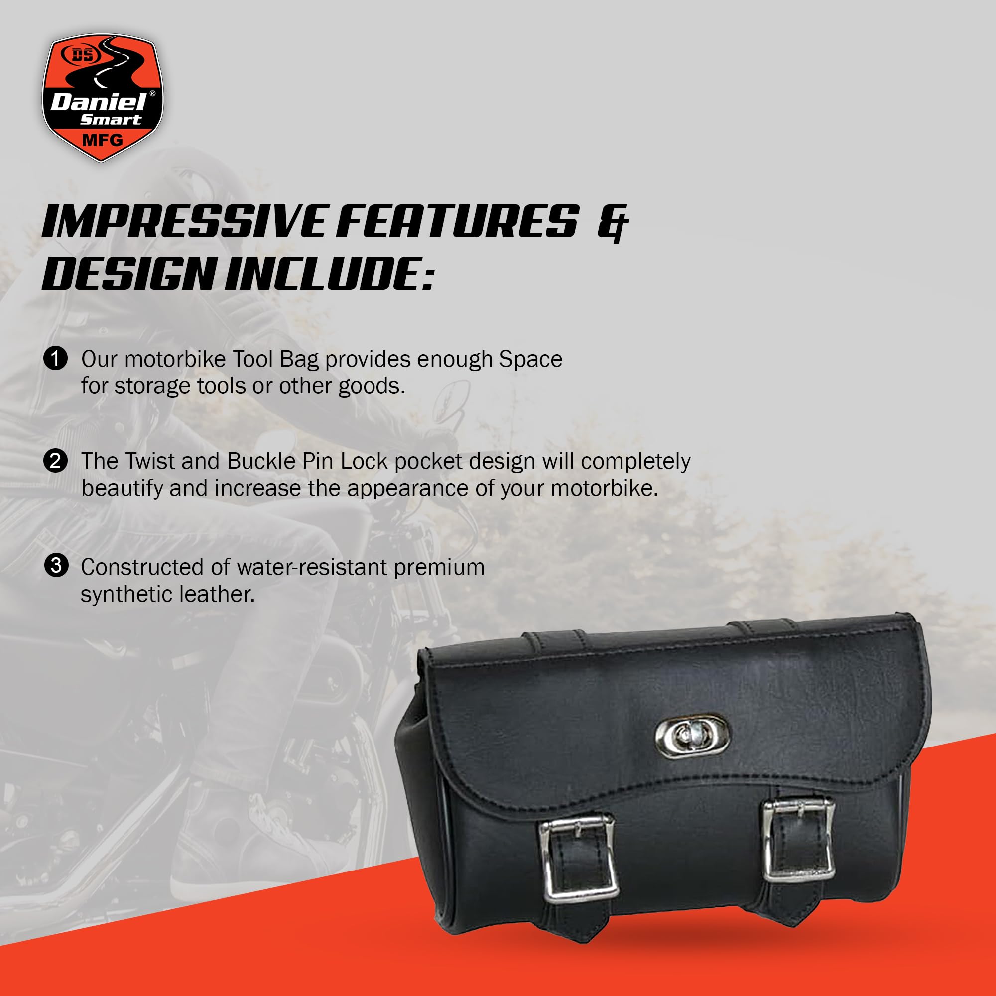Daniel Smart Two Strap Tool Bag with Classic Design -Waterproof and Durable Premium Synthetic Leather with Stunning Twist and Pin Buckle Lock