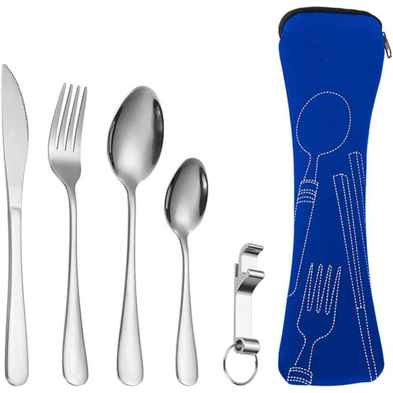 NOGIS 5PCS Portable Silverware Set with Case, Travel Camping Utensils Set,  Premium Stainless Steel Travel Cutlery Set, Reusable Safe Flatware Sets for  Lunch Box/Workplace/Students/Kids, Silver 