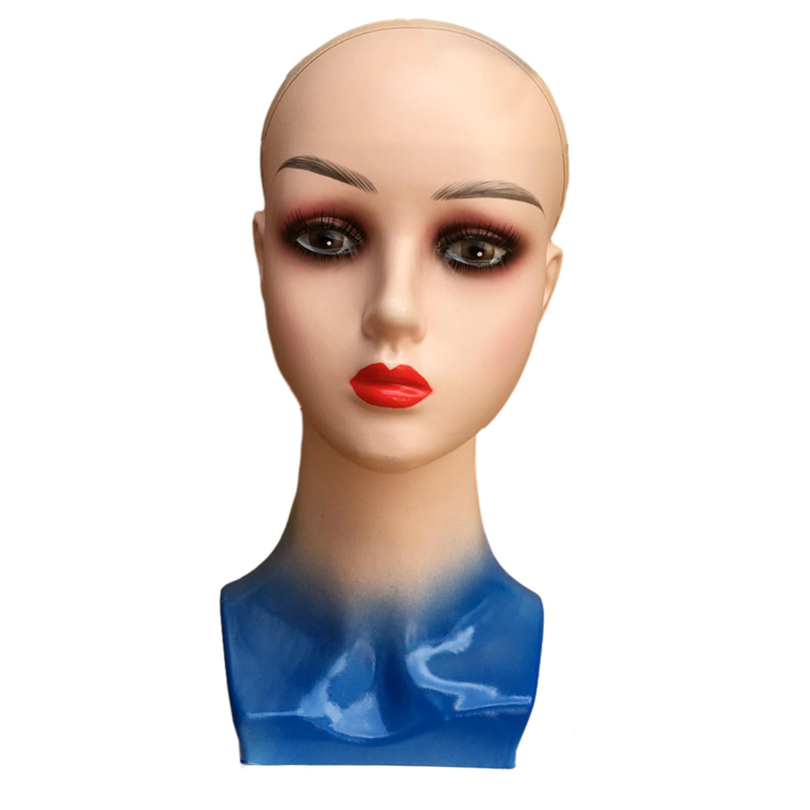 Female Bald Mannequin Head Manikin Head Stands for Hairpieces s Making blue cloth