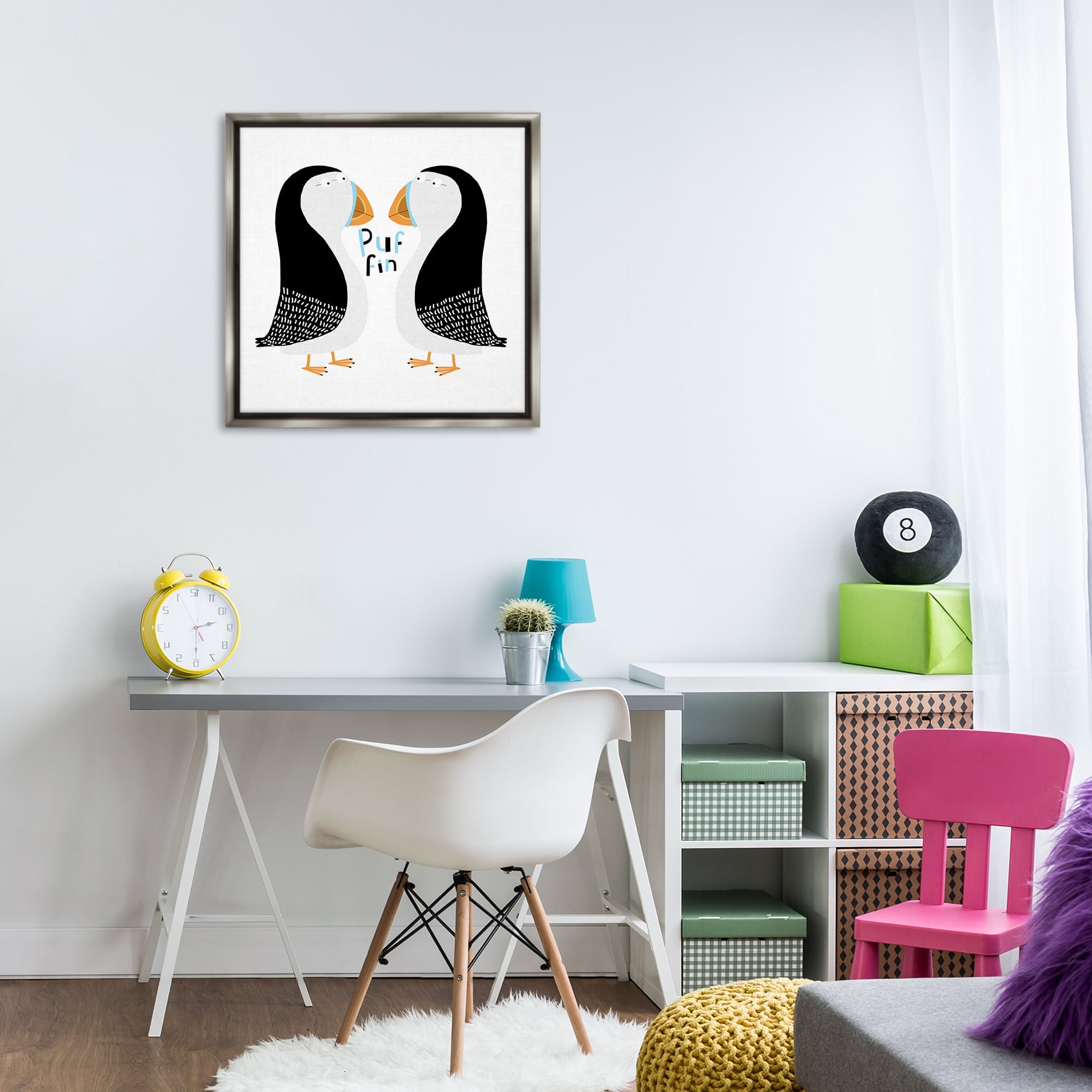 Stupell Industries Puffin Bird Duo Animals Painting Gray Floater Framed Canvas Art Print Wall Art, 25 x 25