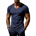 thumbnail image 2 of Men's V-Neck Short Sleeve T-Shirt, Moisture Wicking Mesh Breathable Athletic Tee, Slim Fit Casual Workout Top for Gym & Daily Wear Navy, 2 of 9