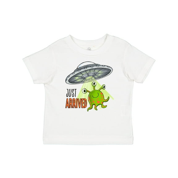 Inktastic Just Arrived- Cute Green Alien UFO Newborn Baby Boys or Girls Baby T-Shirt