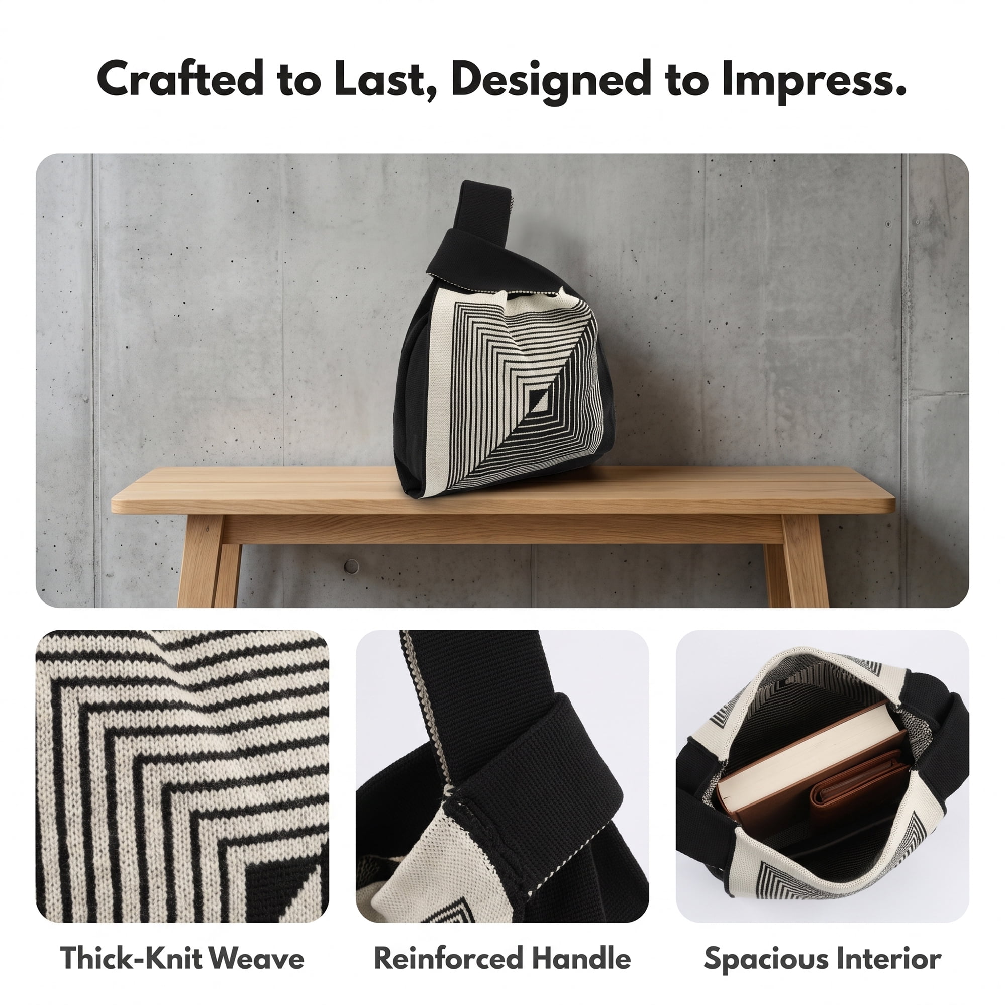 Unique Bargains Geometric Gift Reusable Tote Bags with Handles 7.5" x 13.4" Grid