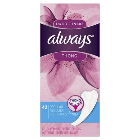 Always Thong Daily Liners, Unscented, Regular, 42