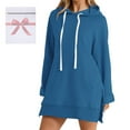 thumbnail image 2 of Women's Long Sleeve Solid Color Pocket Hooded Medium Long Casual Loose Hoodie, Polyester, S-XXXL, Fall/Winter Wear, 2 of 6