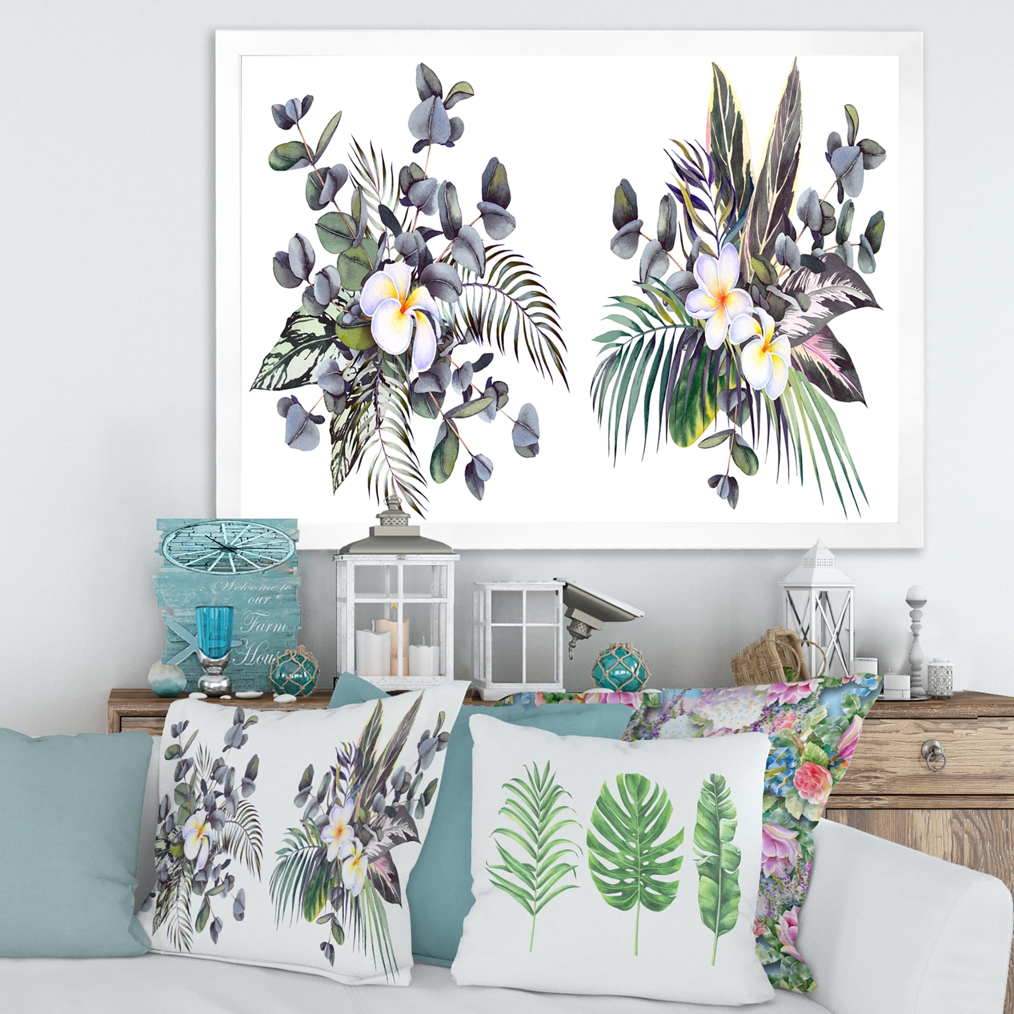 Designart 'Plumeria Frangipani Flowers With Tropical Bouquets' Traditional Framed Art Print