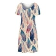 thumbnail image 4 of Women's Summer Casual Dress 2025 V Neck Loose Swing with Pockets Boho Beach T Shirt Style Comfortable Flowy Midi Womens Casual Trendy Midi Dresses, 4 of 4
