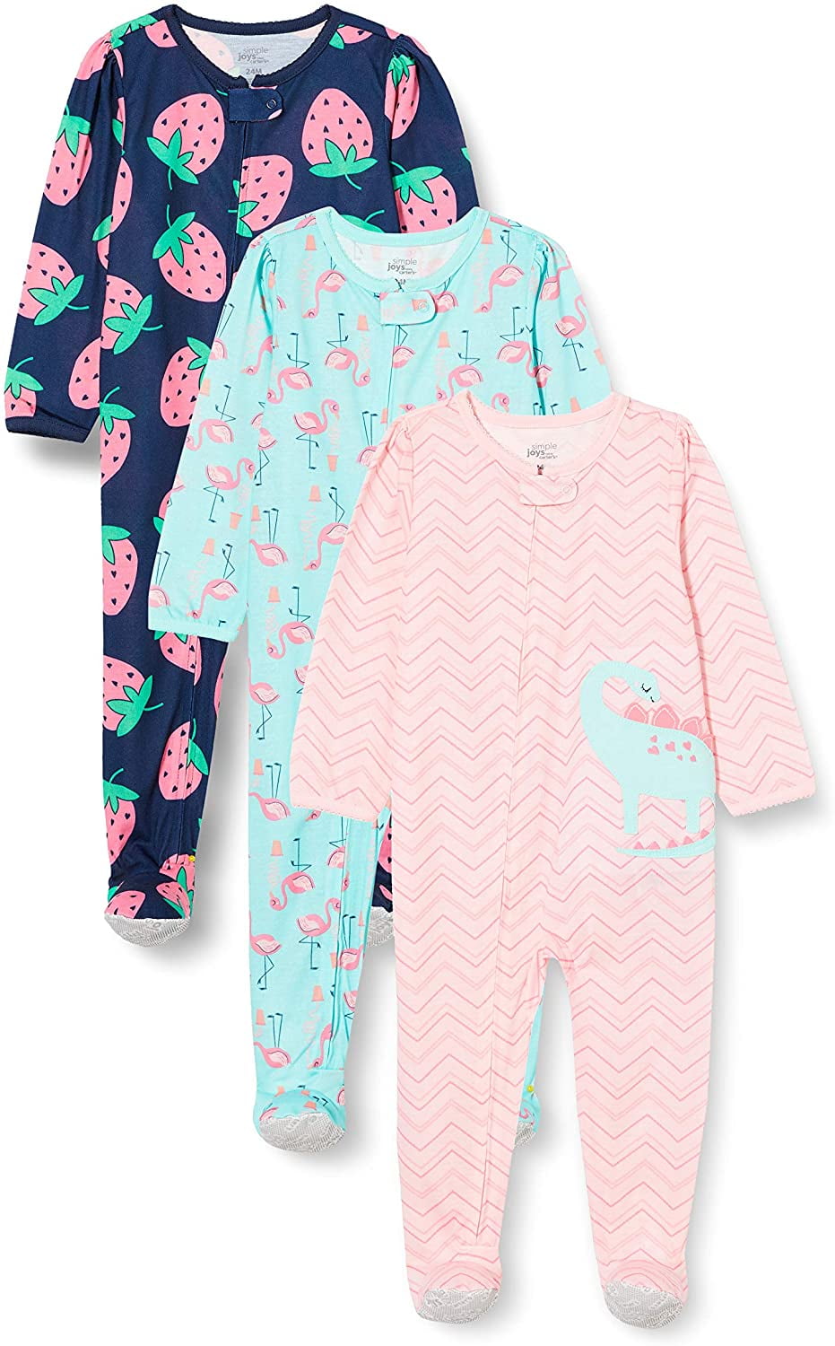 Kid and Toddler Girls' 3Pack Loose Fit Polyester Jersey Footed Pajamas