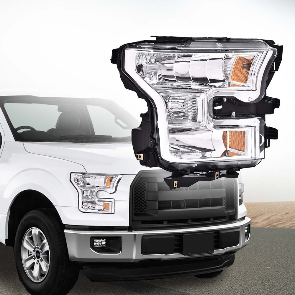 PIT66 Headlights Replacement Headlights Head Lamps Left+Right Pair Headlamp Assembly Accessories Clear Lens Black Housing Clear Reflector Fit for Ford F150 15-17