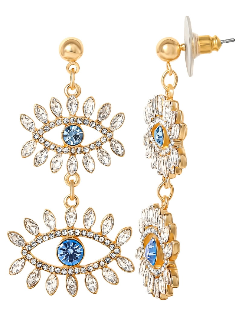 Big Evil Eye Dangle Earrings For Women - Gold Statement Drop Earrings In Brass, Summer Jewelry