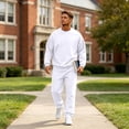 thumbnail image 6 of Delconic Mens Spring Fall Sweatshirt and Jogger Set Casual Athletic Tracksuit Crewneck Pullover and Tapered Sweatpants Outfit White 2XL, 6 of 6