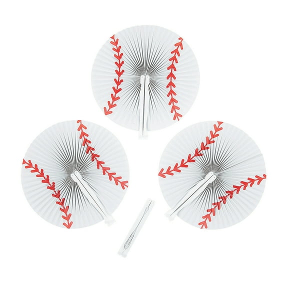 Baseball Paper Folding Fans - Party Supplies - 12 Pieces