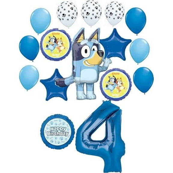 Anagram Bluey 4th Birthday Party Supplies Bingo Foil and Latex Balloon Bouquet Decorations 16pc