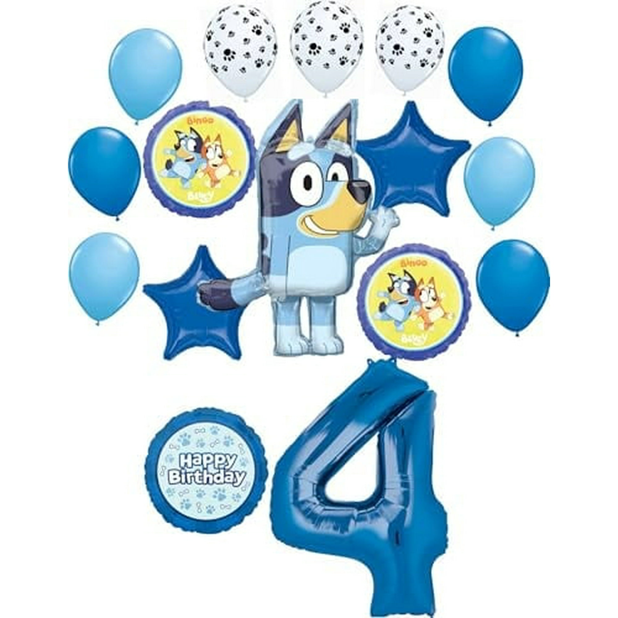 Anagram Bluey 4th Birthday Party Supplies Bingo Foil and Latex Balloon Bouquet Decorations 16pc