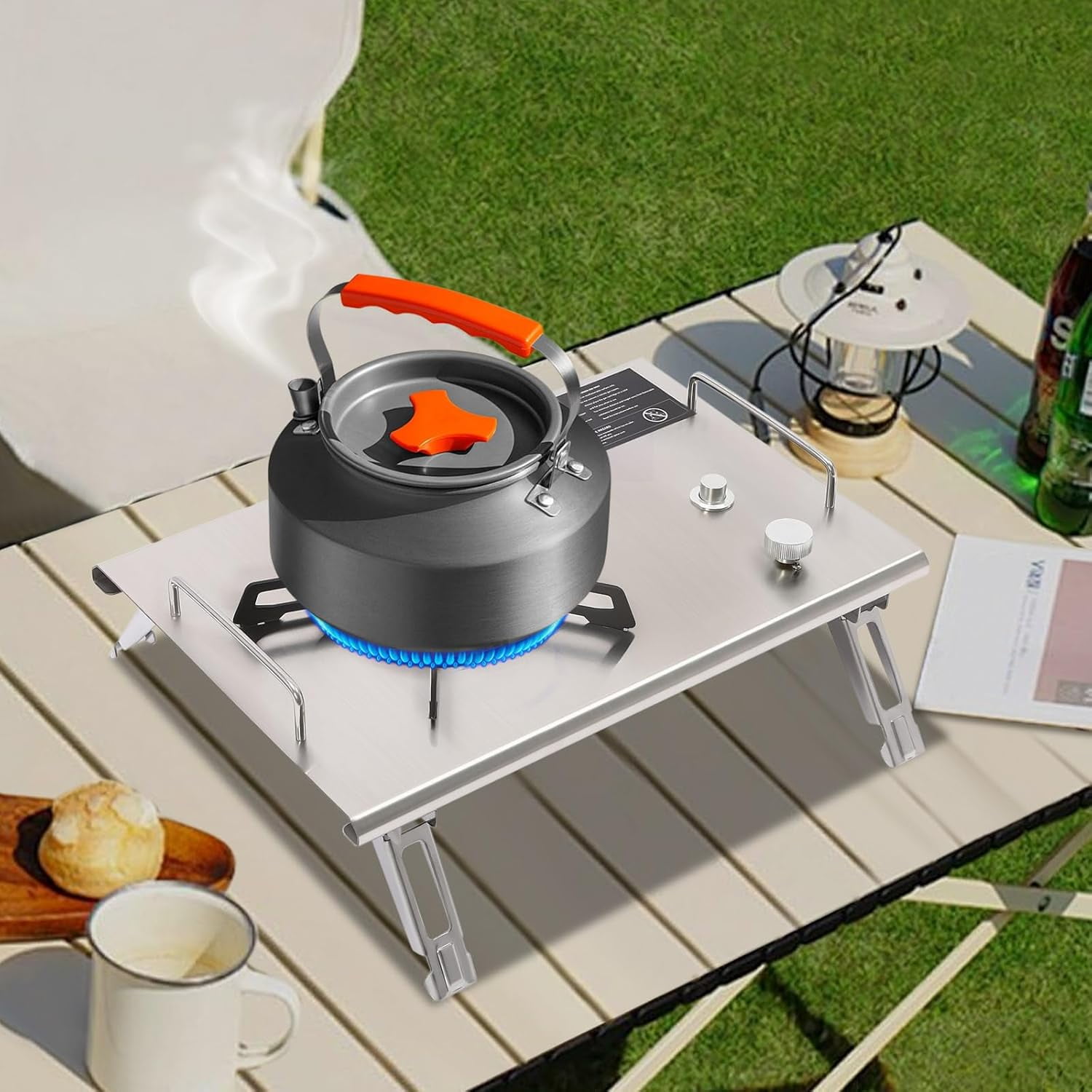 Portable Outdoor Gas Stove 13,648 BTU, Stainless Steel, Single-Burner Stove Camping Burner for Outdoor Cooking Turkey Fry, Crawfish Boil, Homebrewing, Sliver