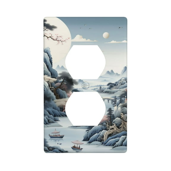 Duplex Light Switch Wall Plate 1-Gang Single Decorative Receptacle Outlet Covers - Chinese Style Powder Chinoiserie Toile