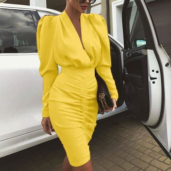 adviicd Dresses For Women 2023 Women's Elegant Ruched Velvet Gown One Shoulder High Side Split Bodycon Backless Maxi Evening Formal Dress Yellow M