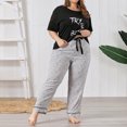 thumbnail image 2 of Womens Summer Pajamas Set V Neck Short Sleeve Sleepwear Tops with Loose Long Pants Soft Pjs Set Nightwear Plus Size, 2 of 5