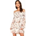 thumbnail image 2 of Borke Women's Casual Floral Print Off Shoulder Trumpet Sleeve Swing Dress, 2 of 6