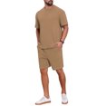 thumbnail image 4 of INSPIRE CHIC Men's Casual Texture Crew Neck Solid Shirt Top and Shorts 2 Piece Outfits 3XL Brown, 4 of 6