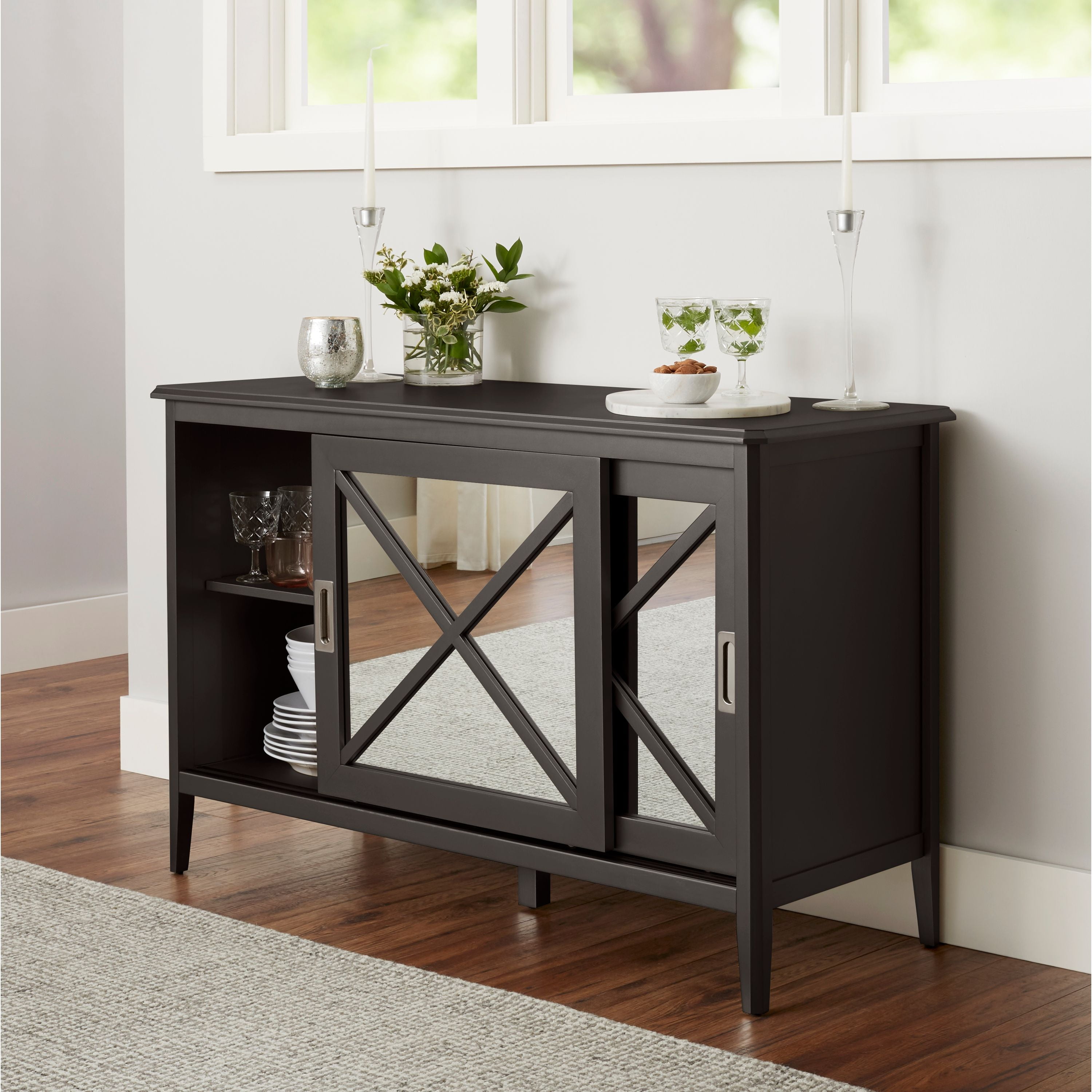 Details About Mirrored 55 Inch Tv Stand Entertainment Console Buffet Door Living Dining Room