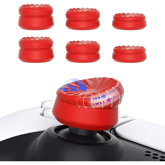 PlayVital 3 Height TurbineThumbs Cushion Caps Thumb Grips for ps5, for ps4, Thumbstick Grip Cover for Xbox Core Wireless Controller, Thumb Grips for Switch Pro - Passion Red