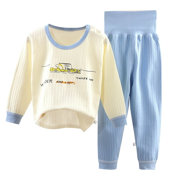 Baby Girl Outfits Soft Pajamas Long Sleeve Cartoon Prints Tops Hight Waist Pants Kids Sleepwear Set Girls Clothes Blue 18 Months-24 Months