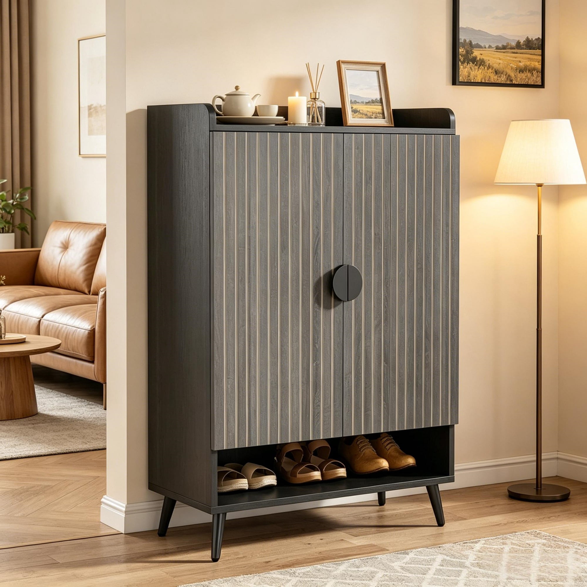 7-Tier Adjustable Shoe Rack with Golden Accents for Entryway