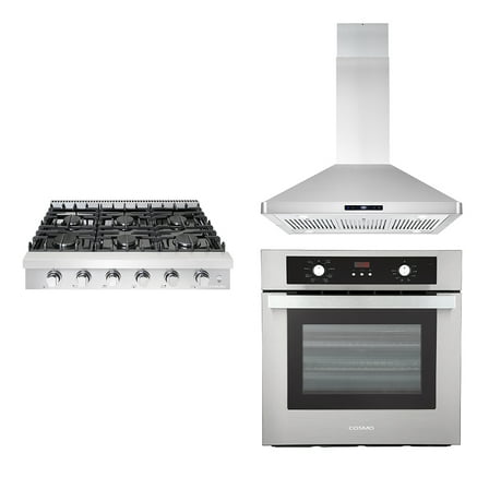 3 Piece Kitchen Package With 36" Slide-In Gas Cooktop 36" Island Range Hood 24" Single Electric Wall Oven