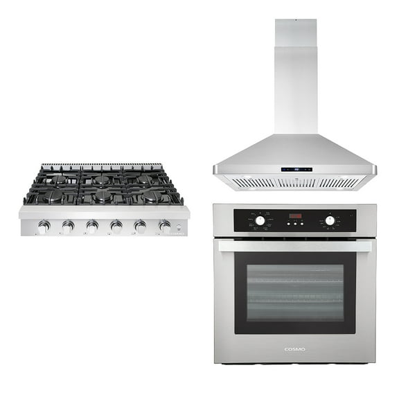3 Piece Kitchen Package With 36" Slide-In Gas Cooktop 36" Island Range Hood 24" Single Electric Wall Oven
