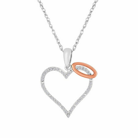 1/10 Carat T.W. Diamond 10kt Rose Gold Accent over Sterling Silver Fashion Heart Pendant, 18
