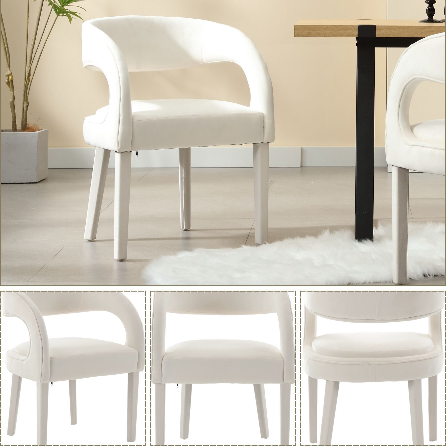 Dayalane Modern Upholstered Dining Chairs Set of 2, Velvet Barrel Accent Chairs with Open Back and Arms, Comfy Kitchen & Dining Room Chairs with Wood Legs for Living Room/Bedroom,Cream