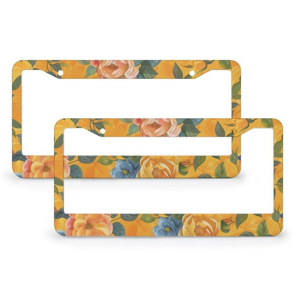 License Plate Cover Delicate Roses And Peonies-3 Car License Plate Frame 2 Pack Floral Orange Watercolor Roses Bud Abstract Leaf Flower Aluminum License Plate Frames for Men/Women