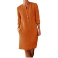 thumbnail image 3 of GZWYHT Dresses for Women 2025,Plus Size Dresses Cotton And Linen Button Shirt Dress Crewneck Long Sleeve Casual Loose Dresses With Two Pockets Midi Dresses,Long Sleeve Dress,A Dress,Linen Dresses M, 3 of 7