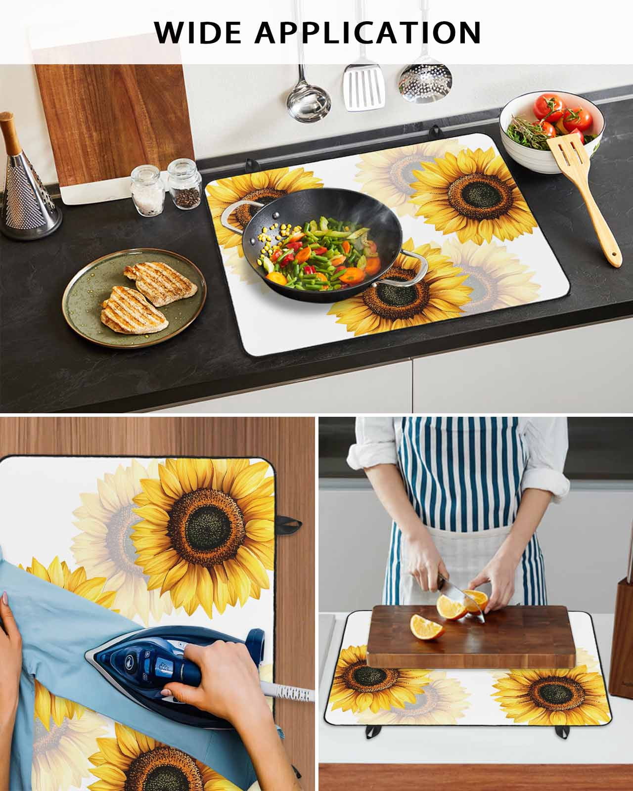 nqOlkjepod Large Induction Cooktop Protector Mat 36"x21", Sunflower Stove Top Covers for Electric Stove, Summer Botanical Floral Blooming Decorative Stove Burner Cover Mats, Glass Top Stove Cover